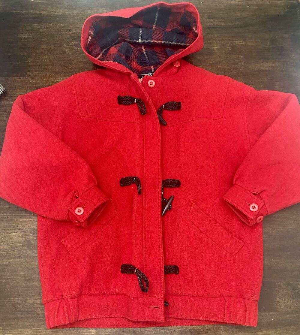 Vintage Woolrich Jacket Red 85% Wool Toggle Full Zip Coat Woman Medium Hood EUC